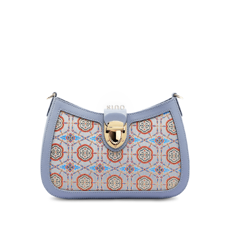 Song Brocade Leather Blue Shoulder Bag Ruyi Pattern - SinoCultural -- FJ270038-1 - 