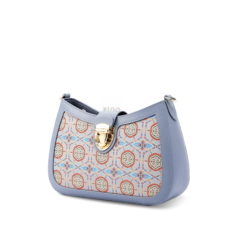 Song Brocade Leather Blue Shoulder Bag Ruyi Pattern - SinoCultural -- FJ270038-1 - 