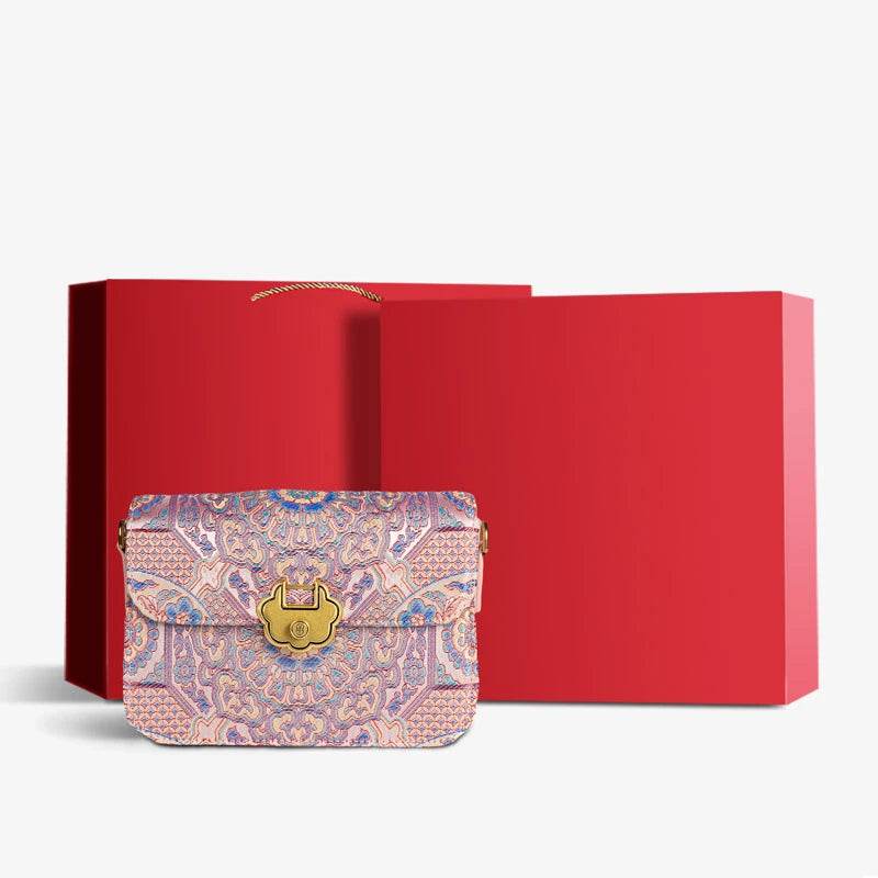 Song Brocade Leather Luxurious Powder Pink Clutch Handbag - SinoCultural