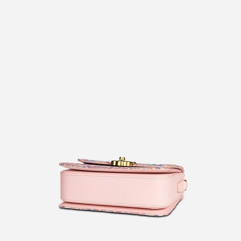 Song Brocade Leather Luxurious Powder Pink Clutch Handbag - SinoCultural