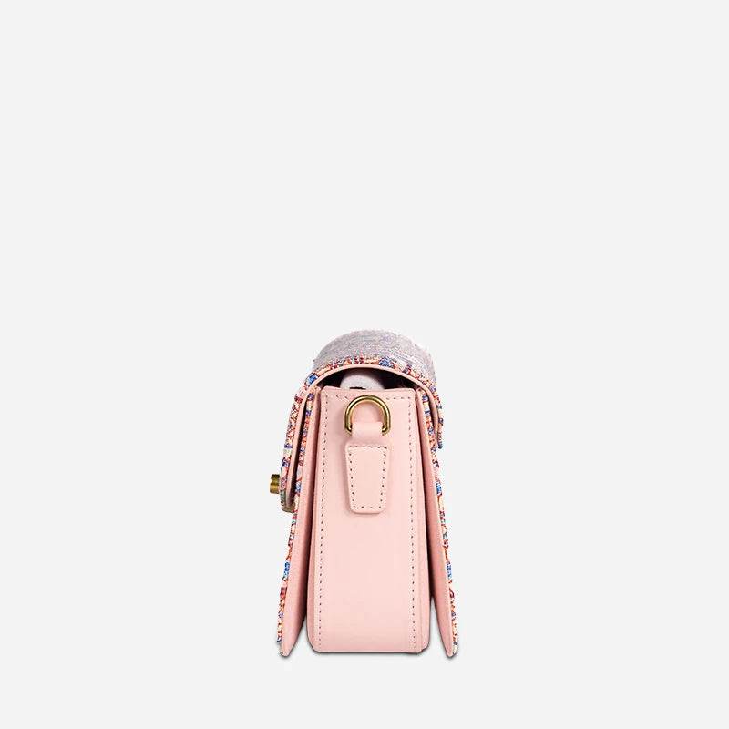 Song Brocade Leather Luxurious Powder Pink Clutch Handbag - SinoCultural
