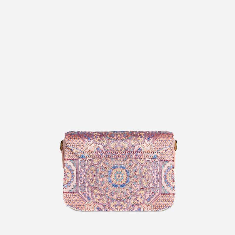 Song Brocade Leather Luxurious Powder Pink Clutch Handbag - SinoCultural