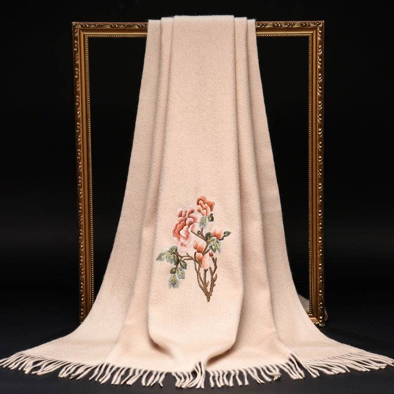 Handcrafted Su Embroidery Cashmere Scarf Warm Winter 200x70cm - SinoCultural