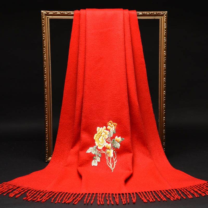 Handcrafted Su Embroidery Cashmere Scarf Warm Winter 200x70cm - SinoCultural