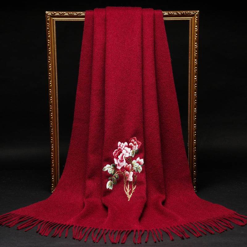 Handcrafted Su Embroidery Cashmere Scarf Warm Winter 200x70cm - SinoCultural