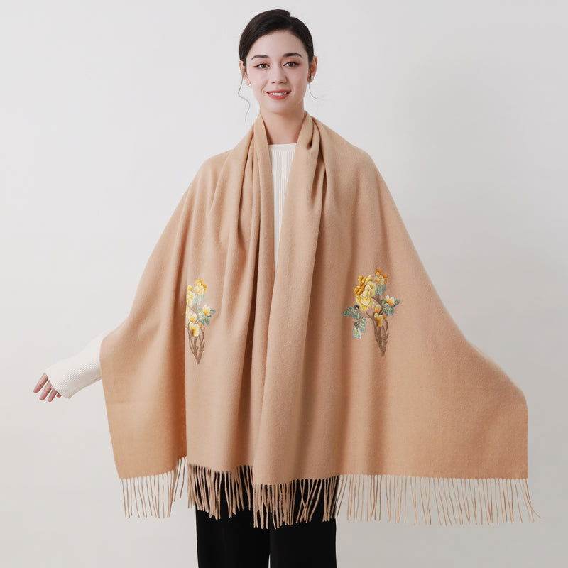 Handcrafted Su Embroidery Cashmere Scarf Warm Winter 200x70cm - SinoCultural