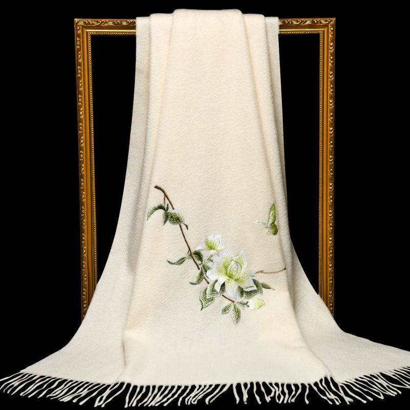 Handcrafted Su Embroidery Cashmere Scarf Luxury 200x70cm - SinoCultural