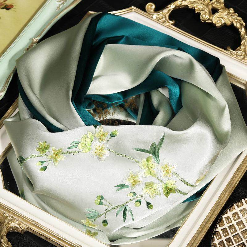 Handcrafted Embroidery Silk Scarf Luxurious 16 Momme Design 155x35cm - SinoCultural