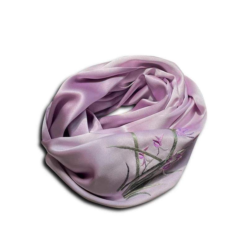 Hand Embroidered Suzhou 16 Momme Silk Scarf Luxury 155x35cm - SinoCultural