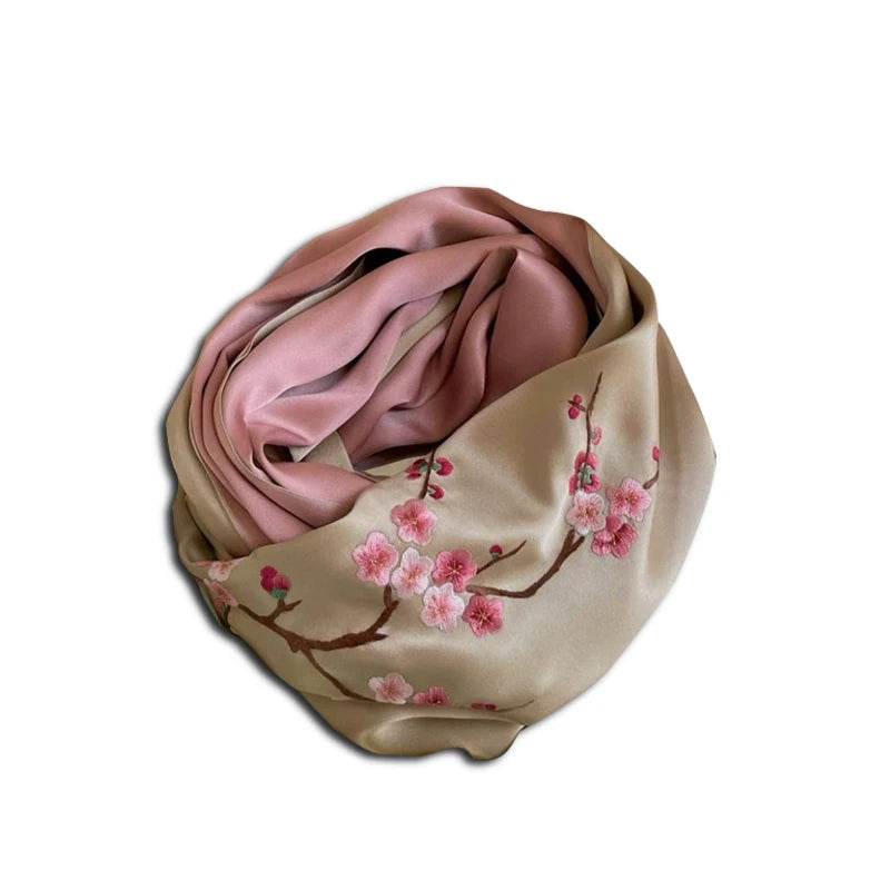 Handmade Suzhou Embroidery 16 Momme Silk Scarf 155x35cm - SinoCultural