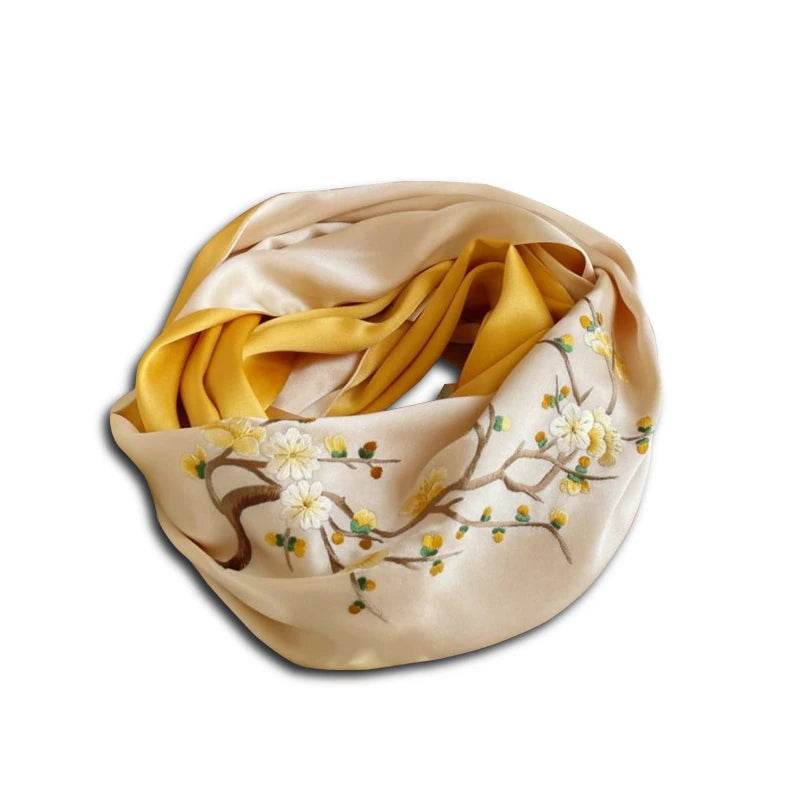 Handmade Suzhou Embroidery 16 Momme Silk Scarf 155x35cm - SinoCultural