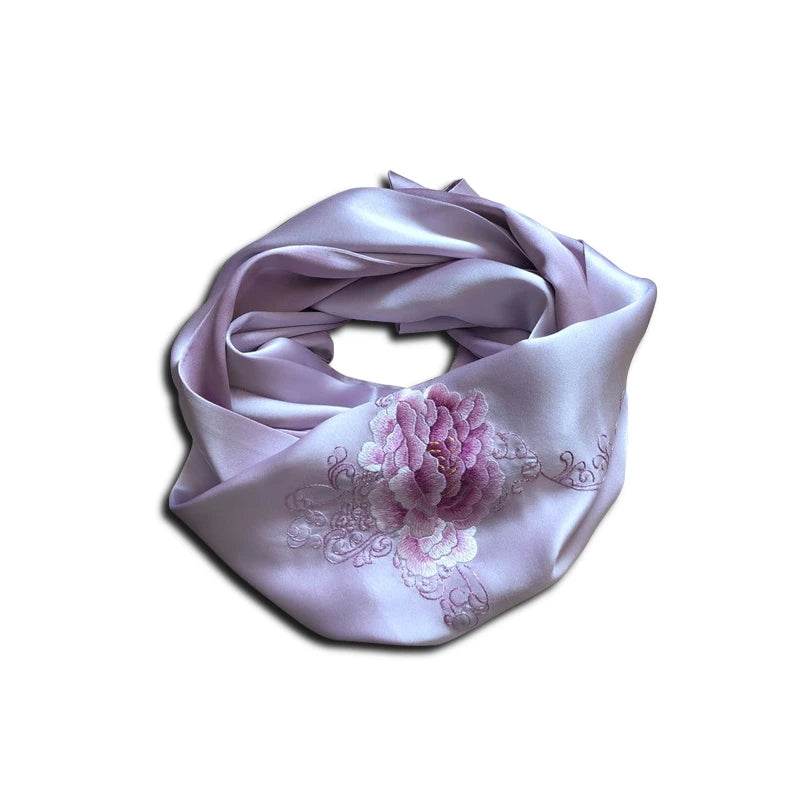 Handmade Su Embroidery 16 Momme Silk Scarf Peony 155x35cm - SinoCultural