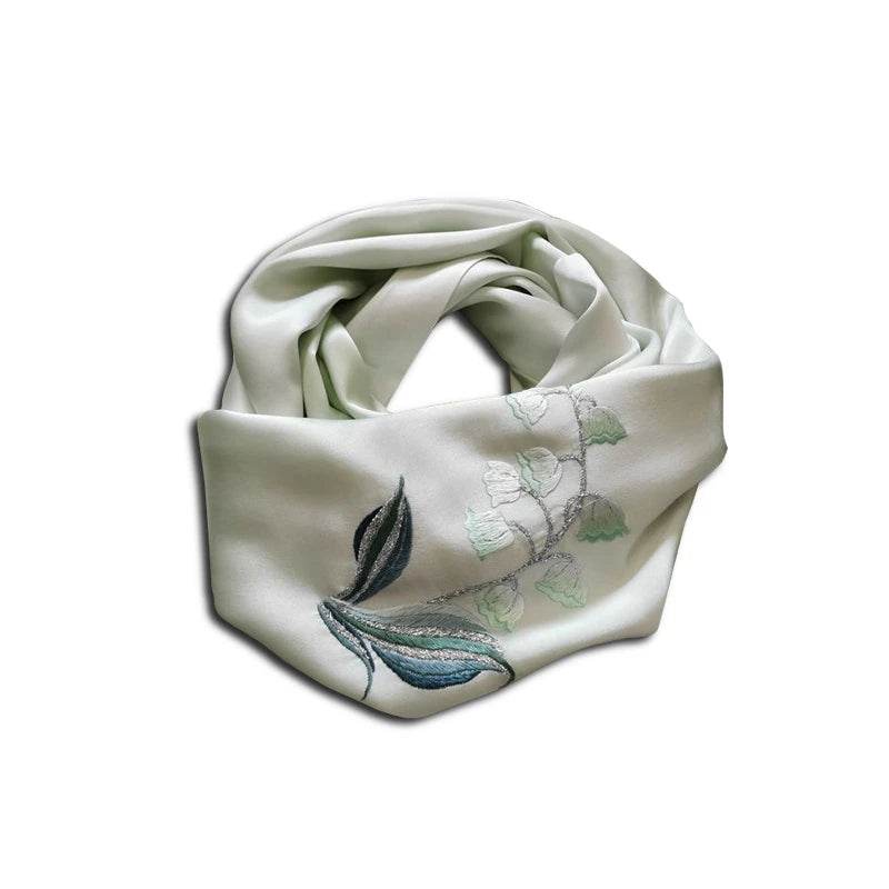 Handmade Su Embroidery 16 Momme Silk Scarf 155x35cm - SinoCultural