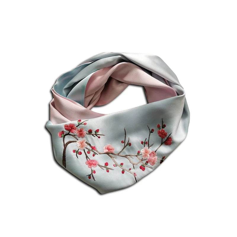 Handmade Su Embroidery 16 Momme Silk Scarf 155x35cm - SinoCultural