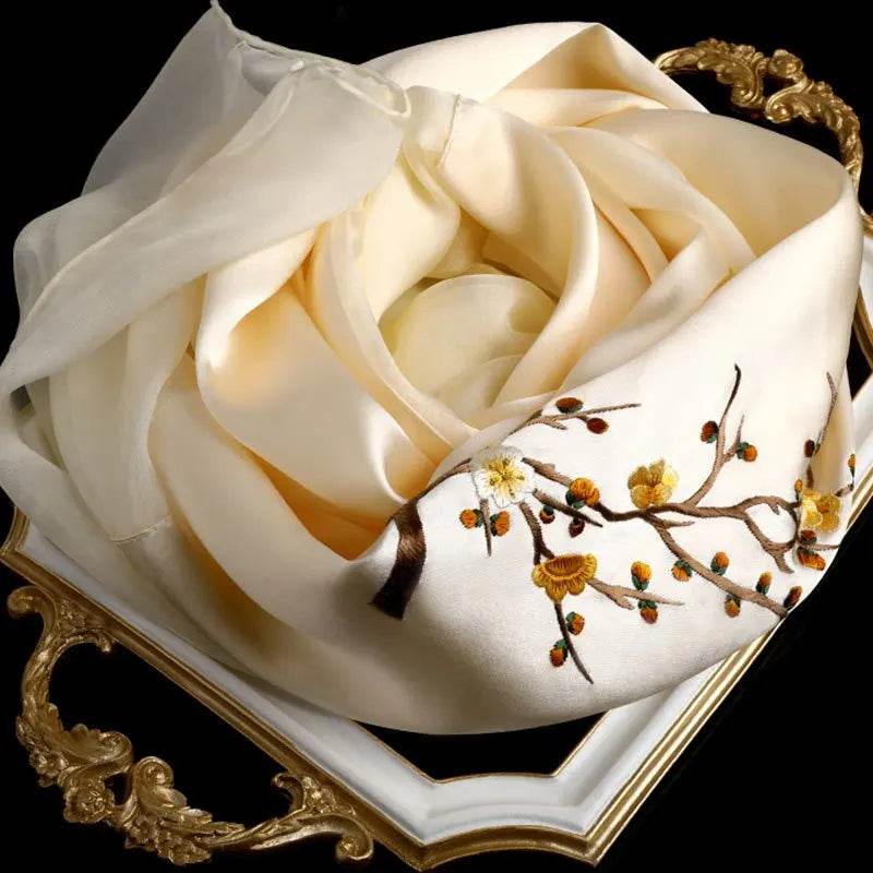 Handcrafted Su Embroidery 16 Momme Silk Scarf Shawl 190x65cm - SinoCultural