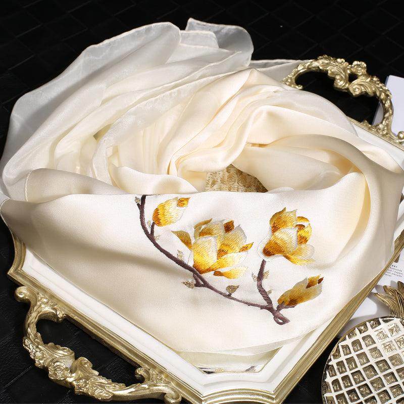 Suzhou Embroidery 100% Mulberry Silk Scarf for Autumn 190x65cm - SinoCultural