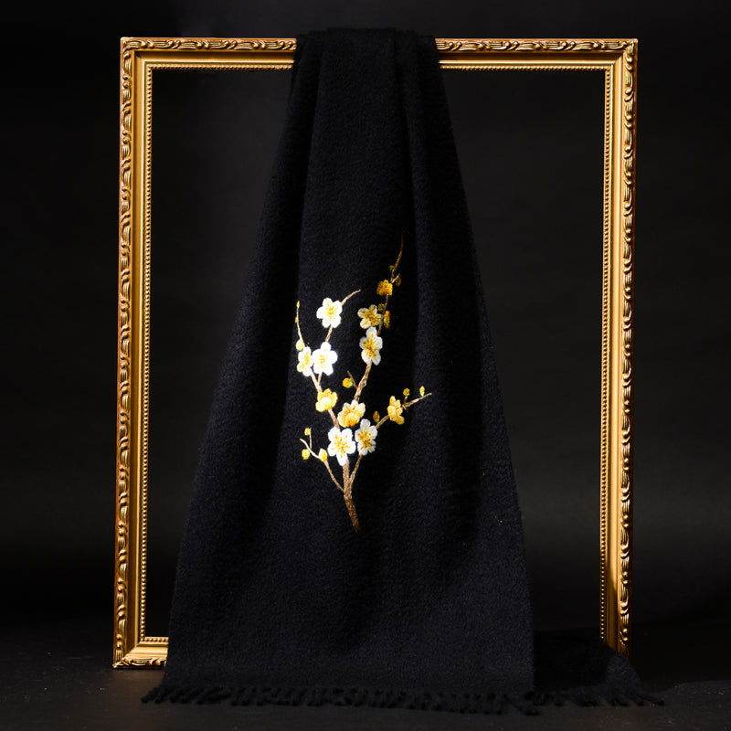 Handcrafted Su Embroidery Cashmere Scarf Luxury 190x30cm - SinoCultural