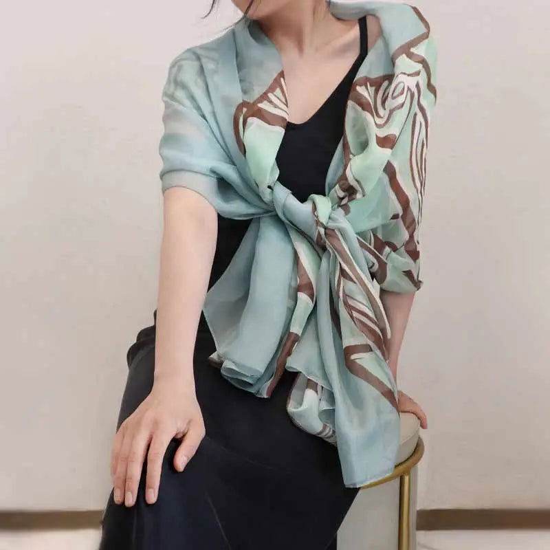 100% Mulberry Silk Oversized Green Silk Scarf 180x110cm - SinoCultural