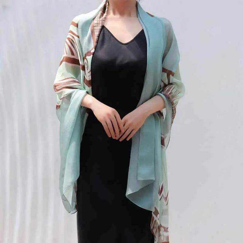 100% Mulberry Silk Oversized Green Silk Scarf 180x110cm - SinoCultural