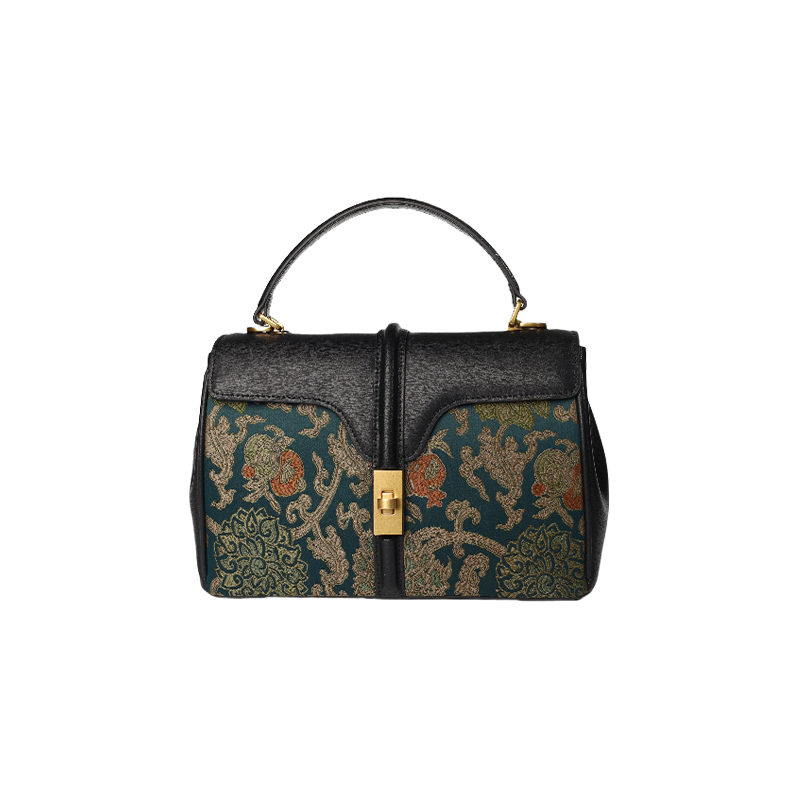 Sinocultural Handmade Song Brocade Chinoiserie Leather Bag Clutch Bag - SinoCultural