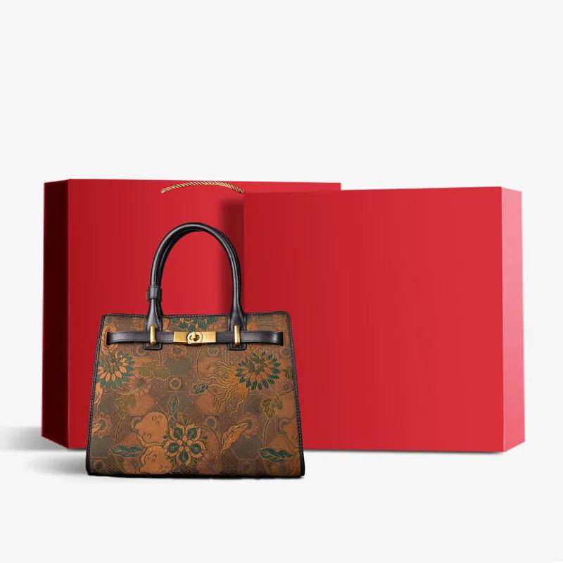 Handmade Song Brocade Chinoiserie Vintage Brown Kelly Bag - SinoCultural
