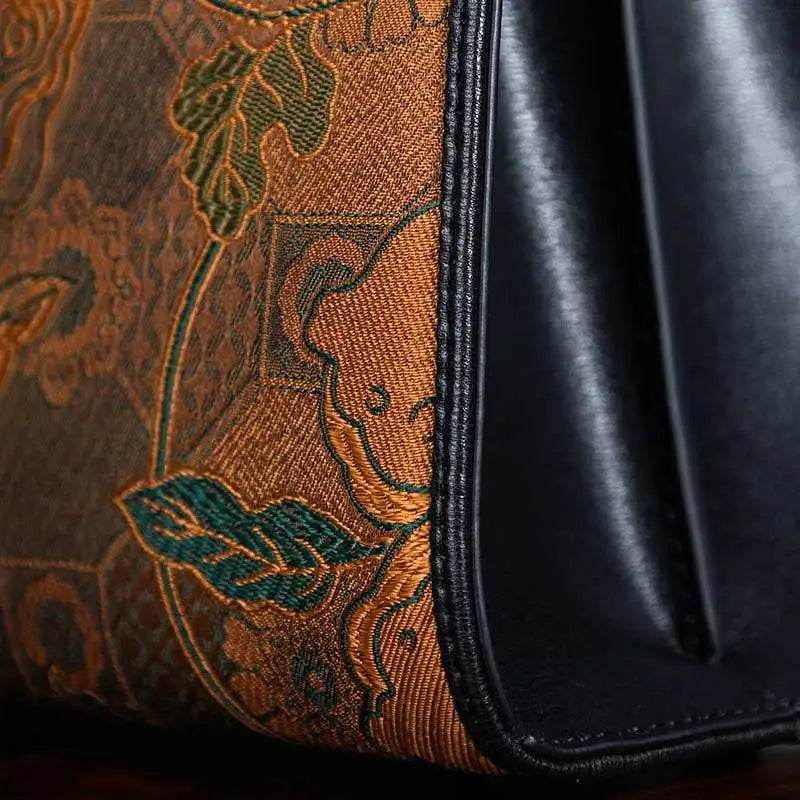 Handmade Song Brocade Chinoiserie Vintage Brown Kelly Bag - SinoCultural