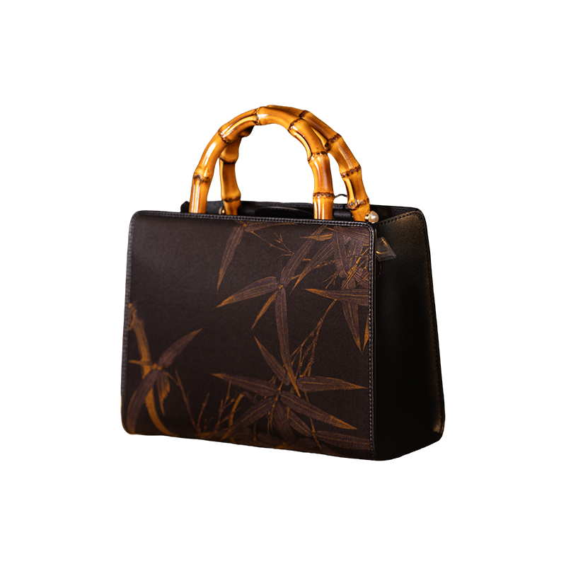 Xiangyunsha Silk Chinese Style Black Bamboo Handle Retro Handbag - SinoCultural