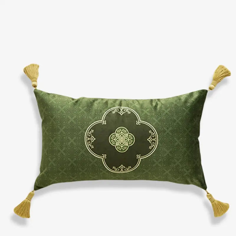 Chinoiserie Dark Green Vintage Short Plush Lumbar Pillow - SinoCultural