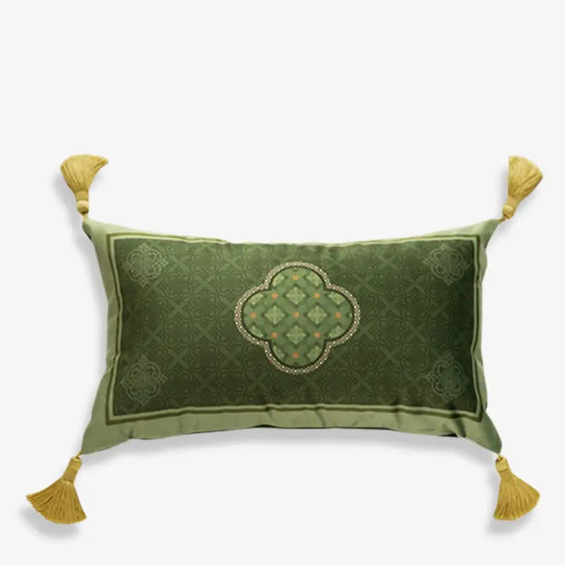 Chinoiserie Dark Green Vintage Short Plush Lumbar Pillow