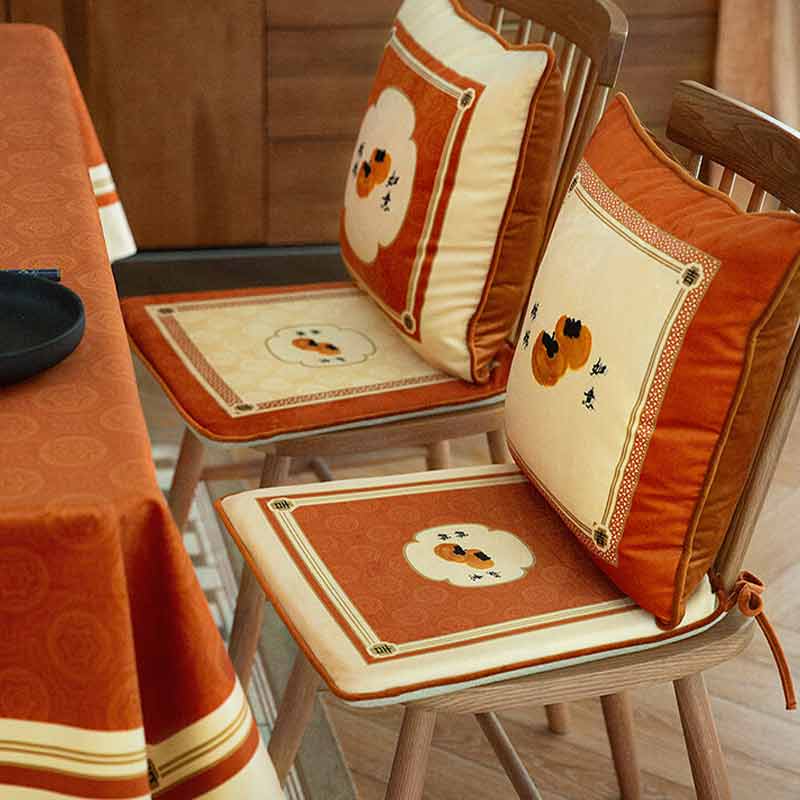 Chinoiserie Auspicious Wishes Dining Chair Cushion Persimmons Blessings