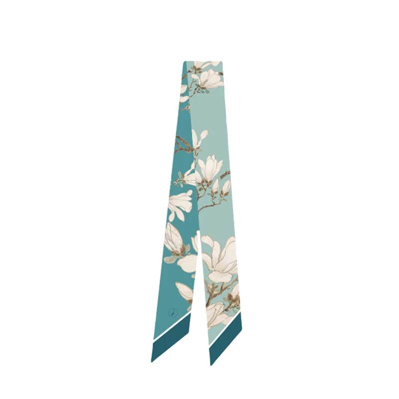 Mulberry Silk 16 Momme White Magnolia Silk Narrow Scarf 120x5cm - SinoCultural