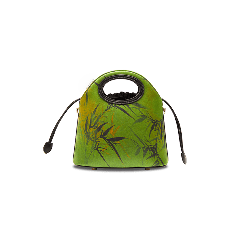 Xiangyunsha Silk Bamboo Green Drawstring Bucket Bag - SinoCultural -- YS120670-2 - 