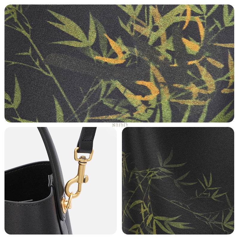 Xiangyunsha Silk Bamboo Print Crossbody Bucket Bag - SinoCultural -- YS120757 - 
