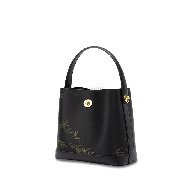 Xiangyunsha Silk Bamboo Print Crossbody Bucket Bag - SinoCultural -- YS120757 - 