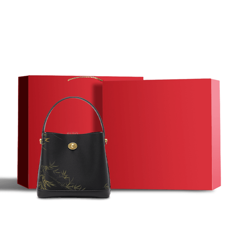 Xiangyunsha Silk Bamboo Print Crossbody Bucket Bag - SinoCultural -- YS120757 - 