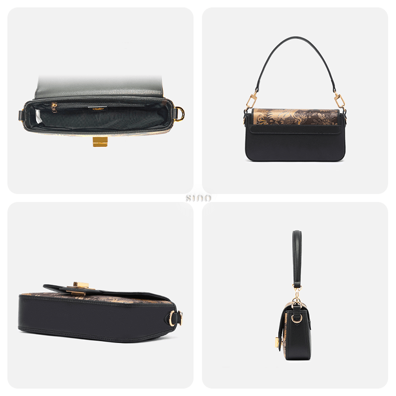 Xiangyunsha Silk Vintage Crane Print Shoulder Bag - SinoCultural -- YS120648 - 