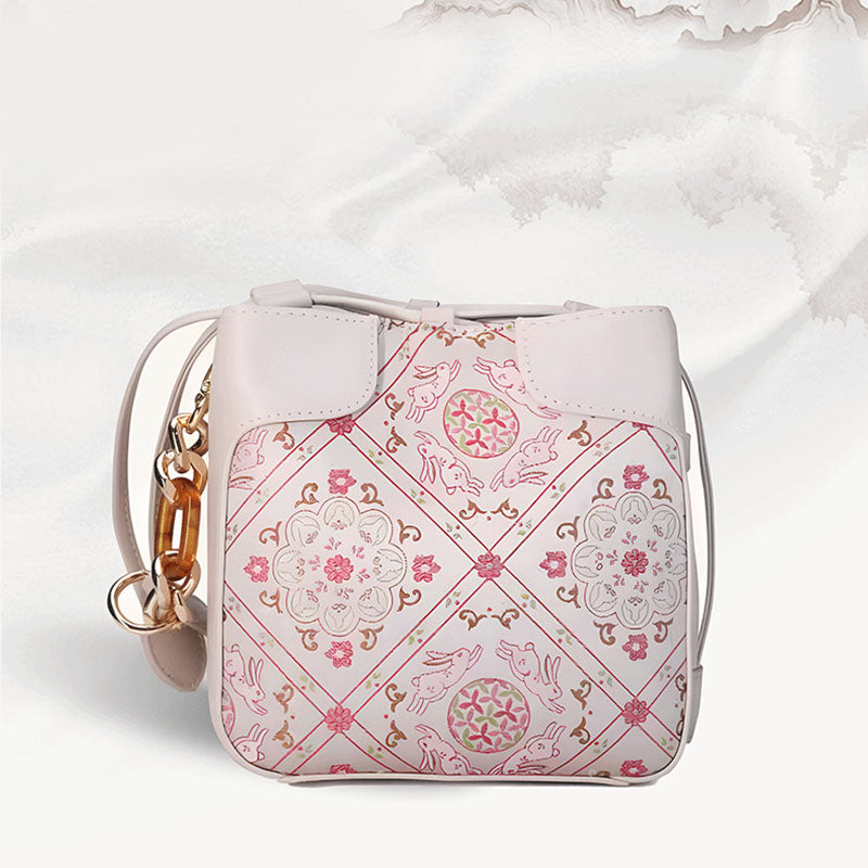 Song Brocade Lovely Pink Rabbit Bucket Bag-Bucket Bag-SinoCultural-SinoCultural