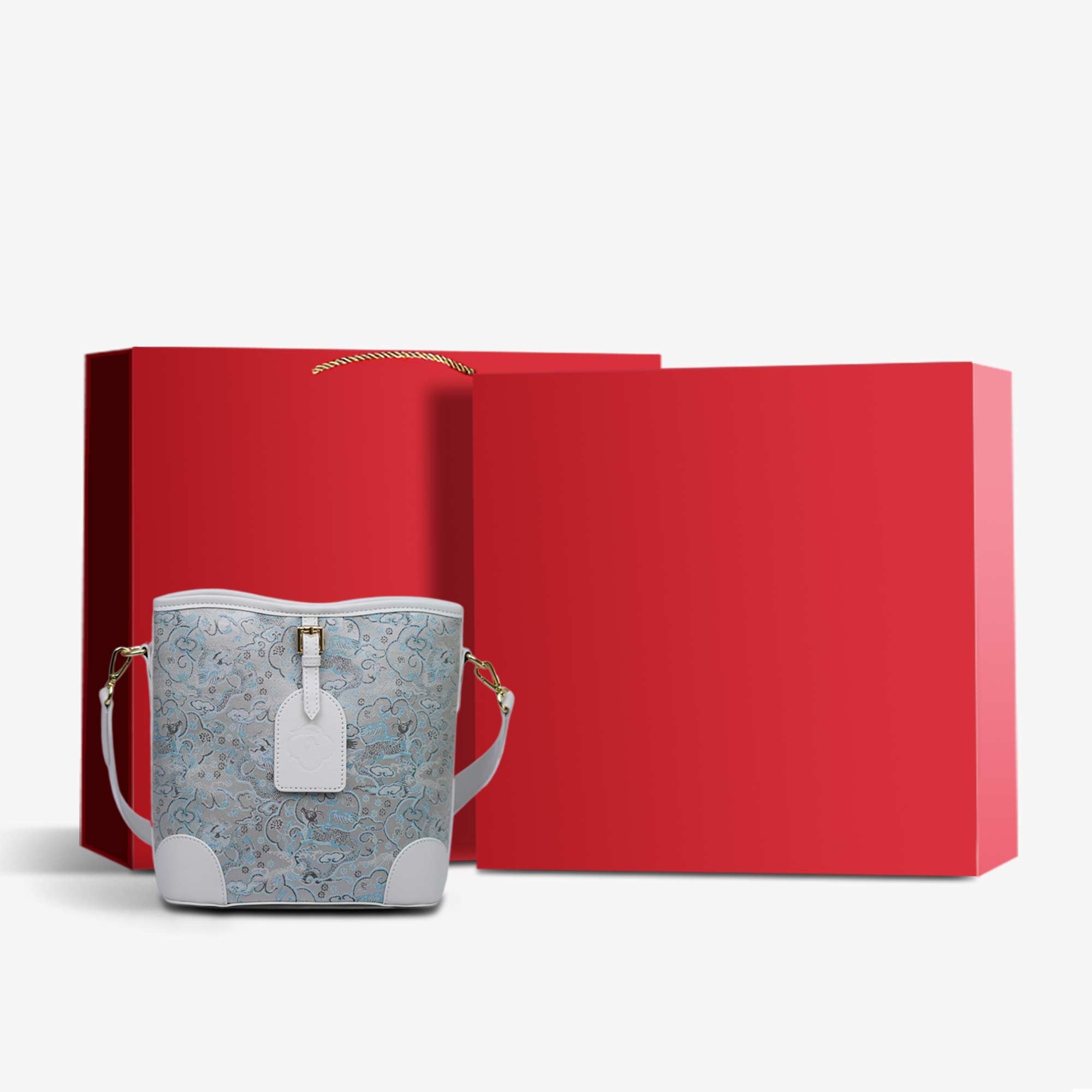 Song Brocade Original Design Bucket Bag-Bucket Bag-SinoCultural-Grey-Bag with Gift Box-YJXB022-g-SinoCultural