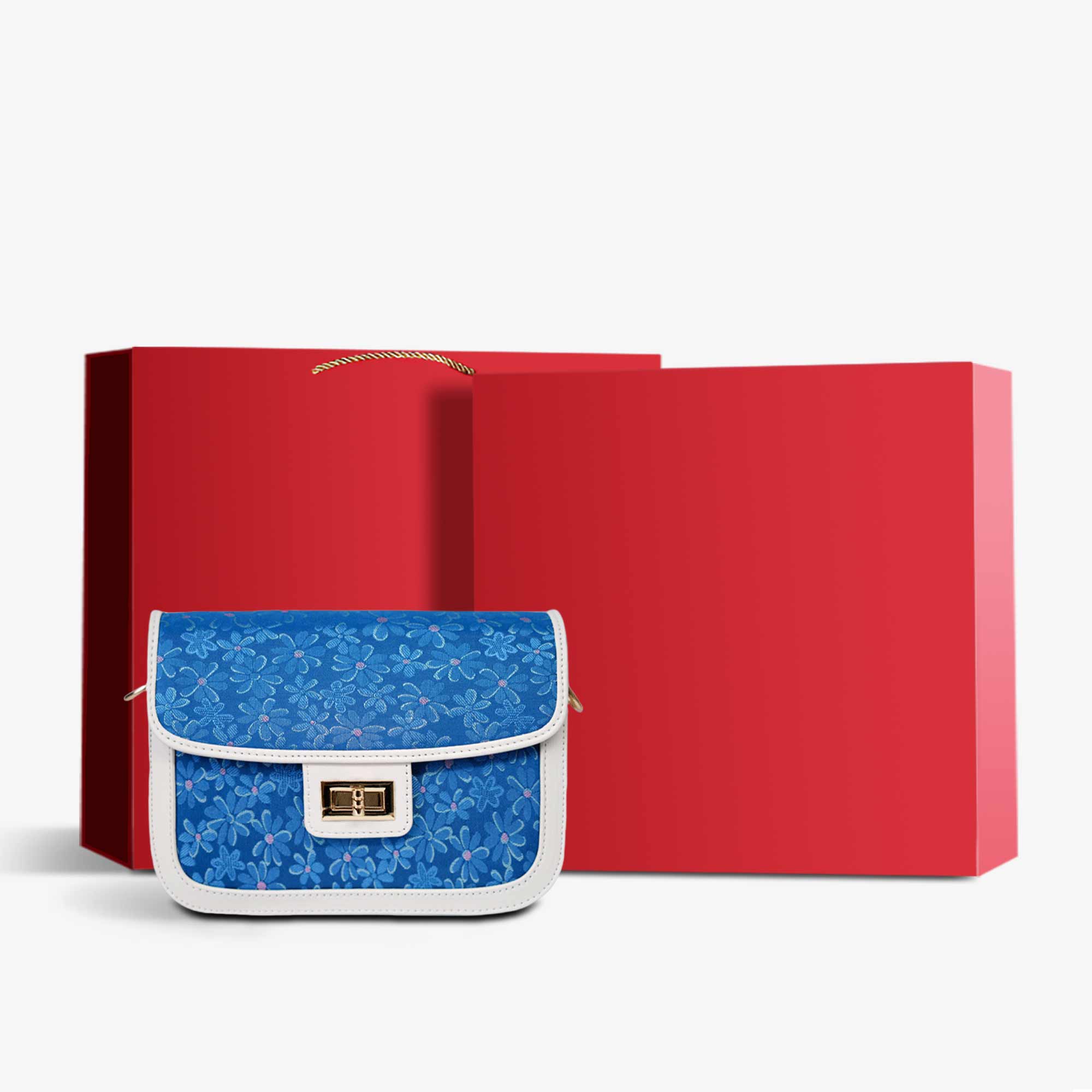 Song Brocade Silk Ruyi Pattern Handbag-Shoulder Bag-SinoCultural-Blue-Bag with Gift Box-YJXB034B-g-SinoCultural
