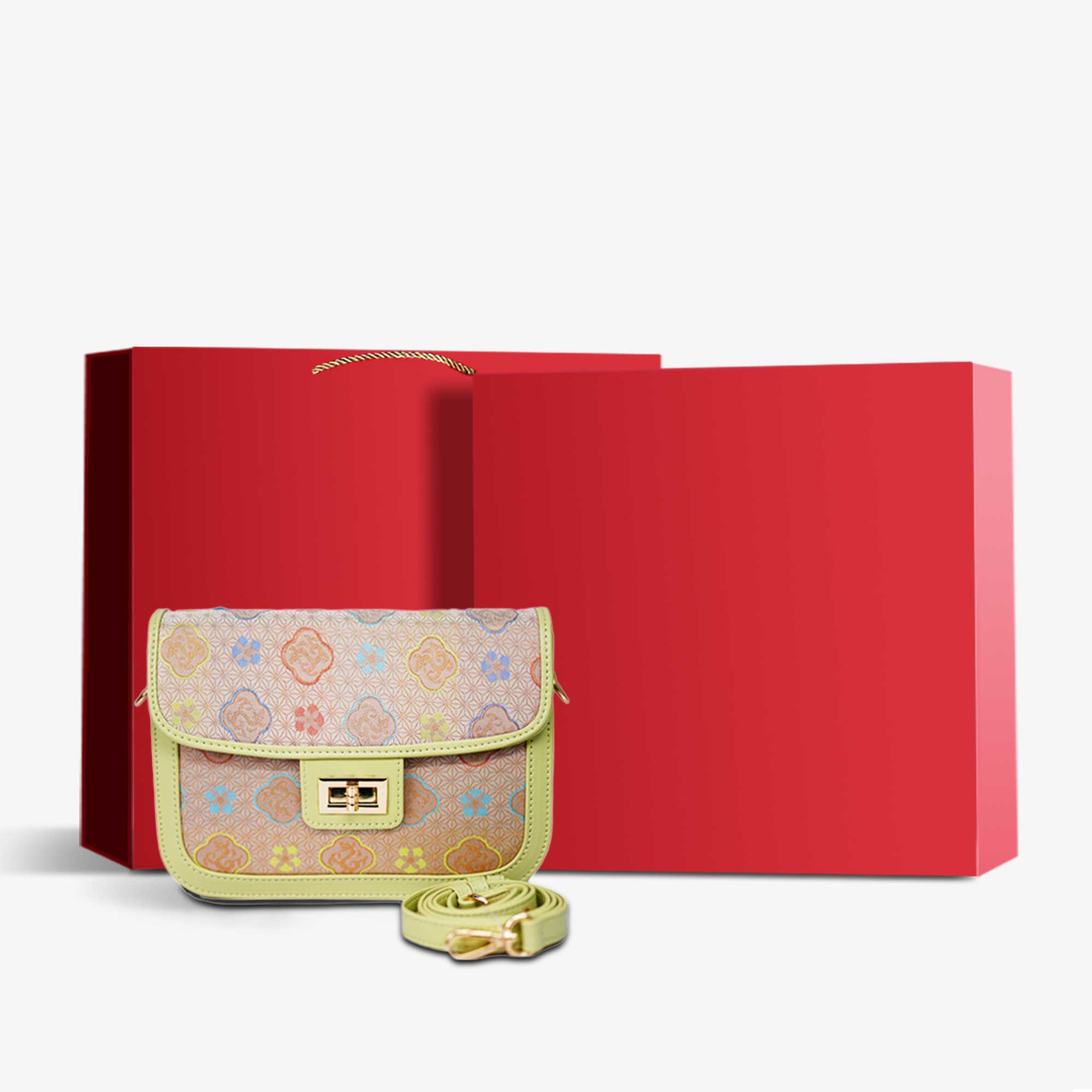 Song Brocade Silk Ruyi Pattern Handbag-Shoulder Bag-SinoCultural-Yellow-Bag with Gift Box-YJXB034Y-g-SinoCultural