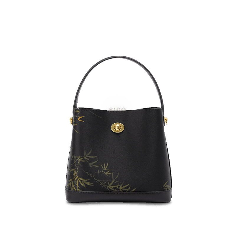 Xiangyunsha Silk Bamboo Print Crossbody Bucket Bag - SinoCultural -- YS120757 - 