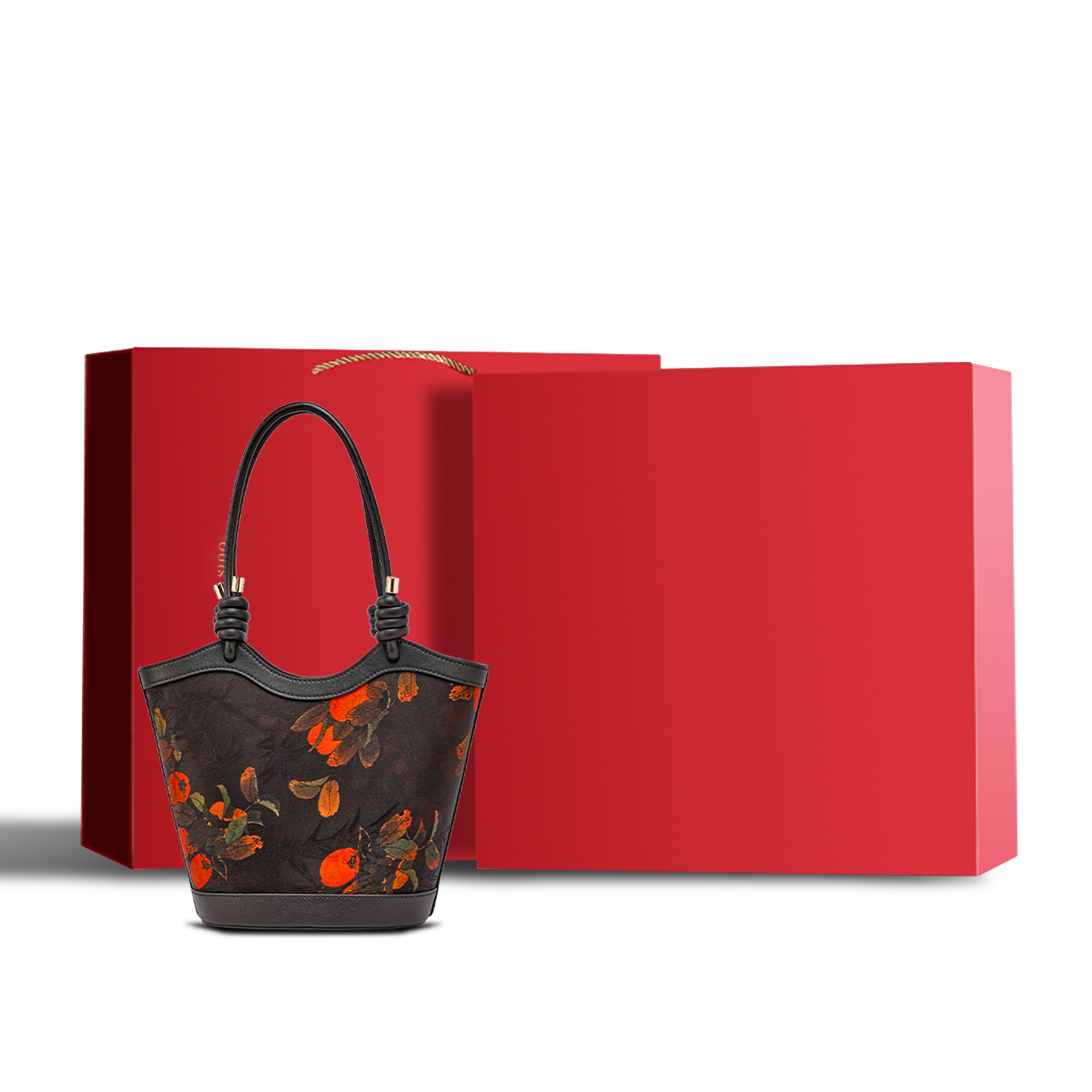 Xiangyunsha Silk Leather Printed Persimmon Shoulder Bag - SinoCultural