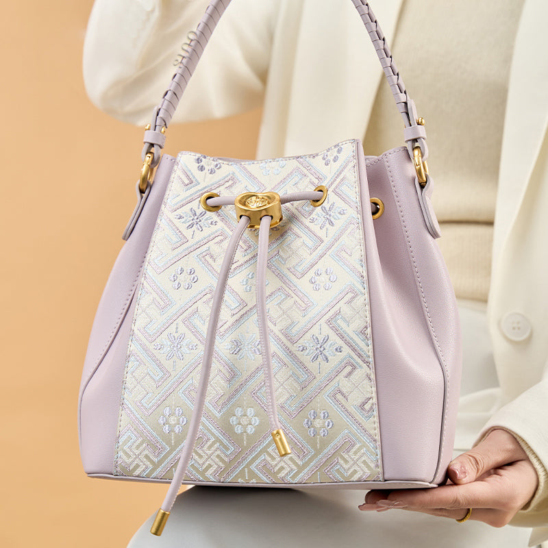 Zhuang Brocade Leather Crossbody Bag Backpack Romantic Purple - SinoCultural