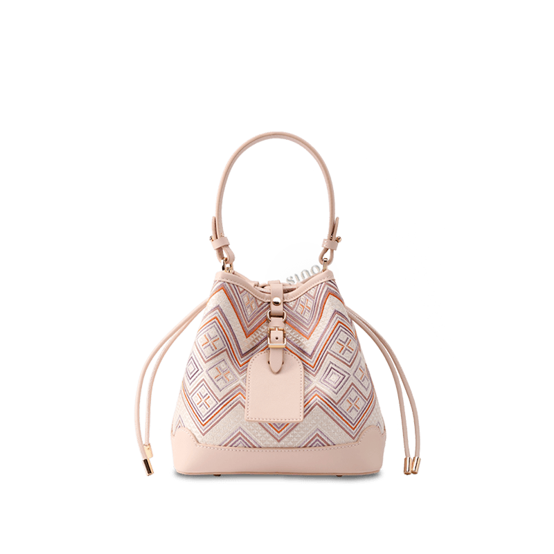 Zhuang Brocade Leather Crossbody Bag Artisan-Crafted Ethnic Motifs - SinoCultural -- FJ220680-2 - 