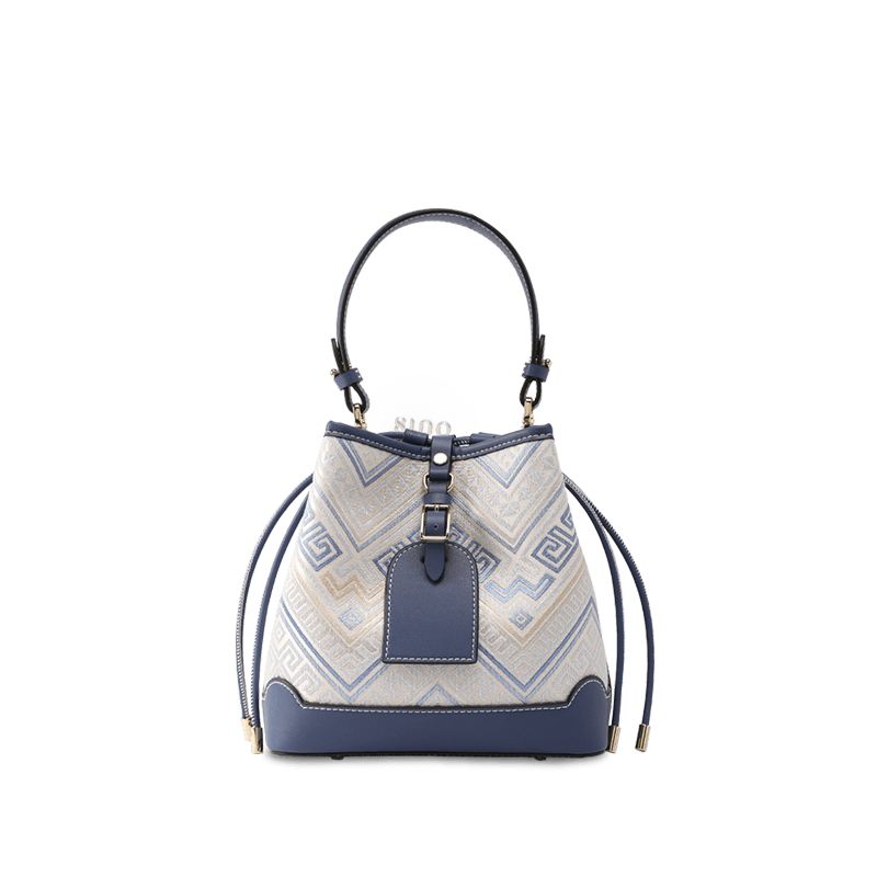 Zhuang Brocade Leather Crossbody Bag Artisan-Crafted Ethnic Motifs - SinoCultural -- FJ220680-2 - 