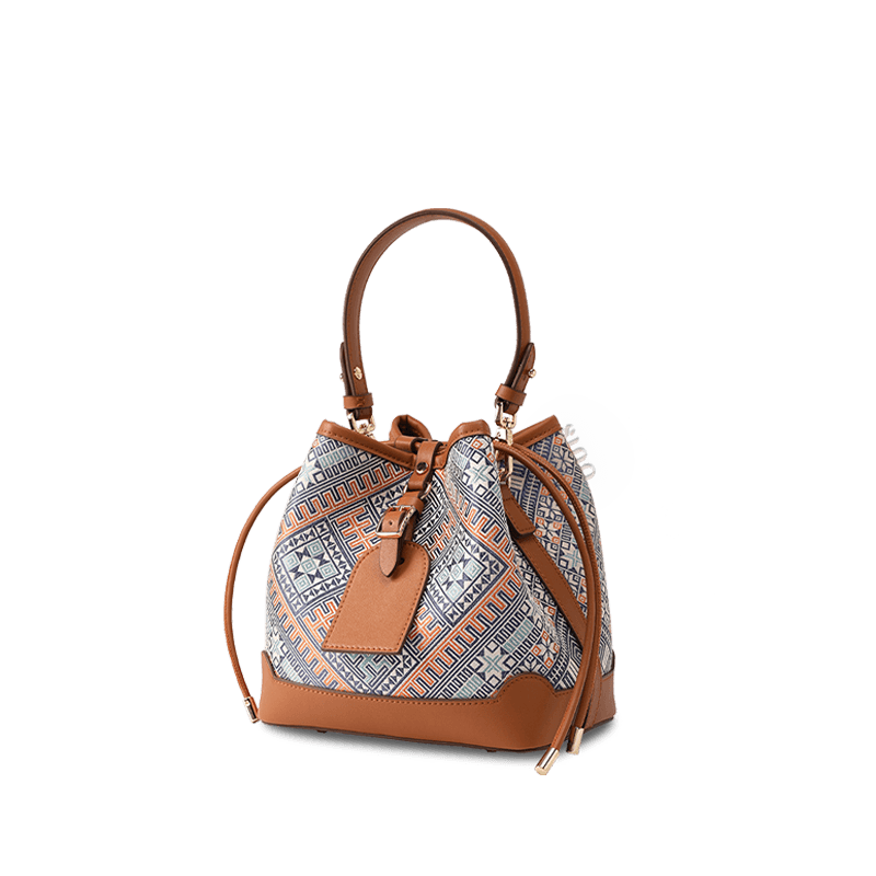 Zhuang Brocade Leather Crossbody Bag Artisan-Crafted Ethnic Motifs - SinoCultural -- FJ220680-2 - 