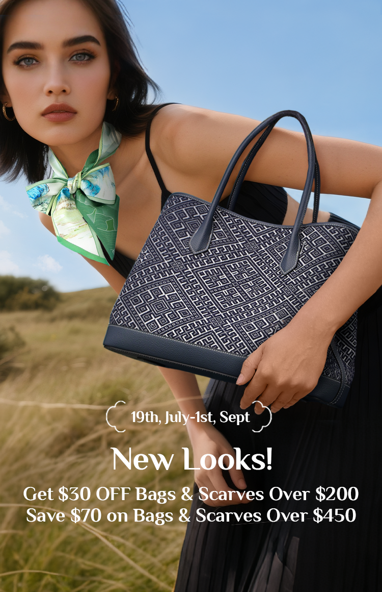 Back to school style banner featuring students with handbag&scarf essentials.
