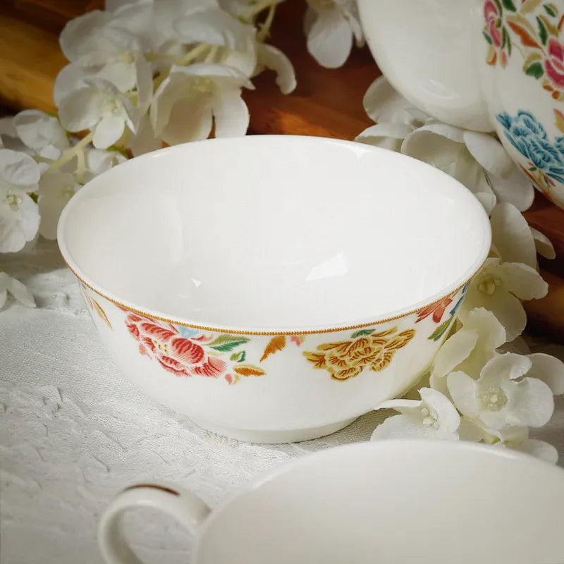 Angled view showing light passing through thin bone china bowl wall.