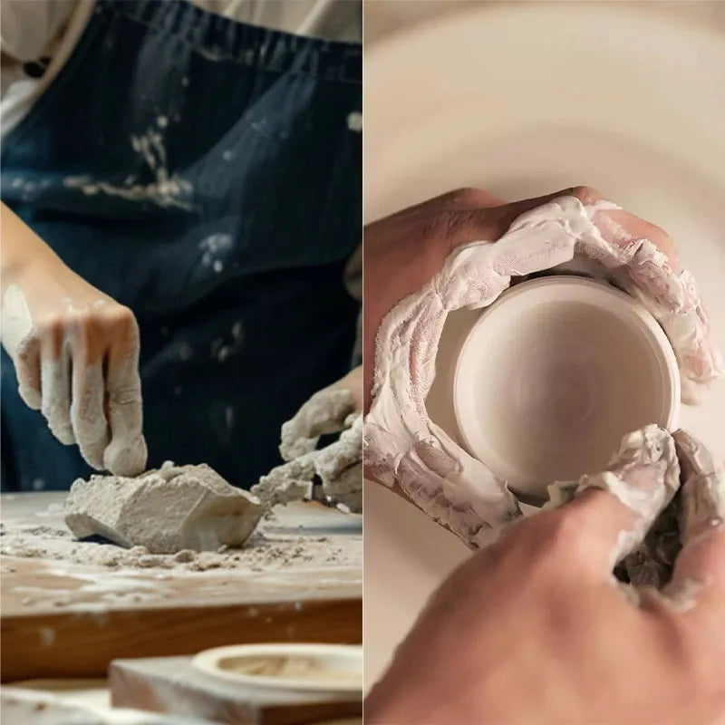 Artisan shaping clay for bone china—first stage of handmade production.