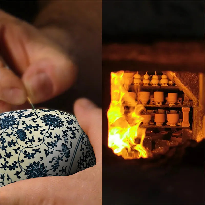 Artisan firing bone china in 1350°C kiln—third stage of handmade production.